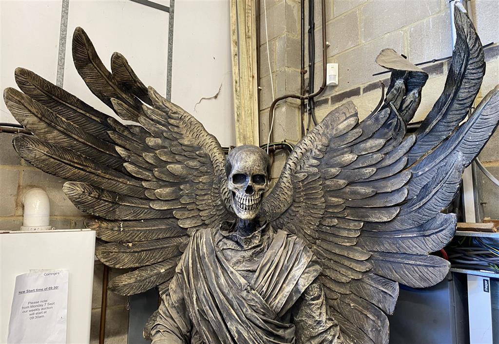 A composition and fabric theatrical figure The Angel of Death formerly modelled for Glyndebourne opera house and then in residence